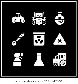 toxic icon. This set with tractor, explosive, flask and insecticide vector icons for mobile and web