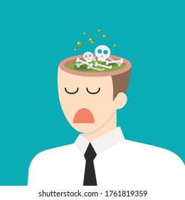 Toxic idea in businessmen head. Negative thinking idea concept vector illustration 