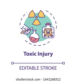 Toxic injury, poisonous substance influence result concept icon. Traumatism, radiation, radioactive material action thin line illustration. Vector isolated outline RGB color drawing. Editable stroke