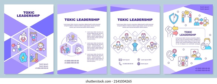 Toxic leadership brochure template. Abusive and hostile ceo. Leaflet design with linear icons. 4 vector layouts for presentation, annual reports. Arial-Black, Myriad Pro-Regular fonts used