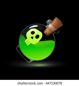 Toxic magic potion in the bottle with stopper game icon. Vector design for app user interface