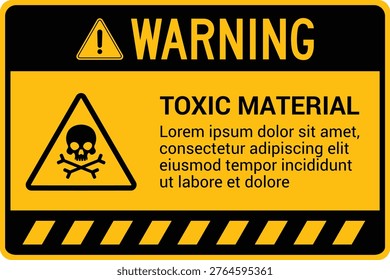Toxic material caution warning sign on yellow diagonal striped template