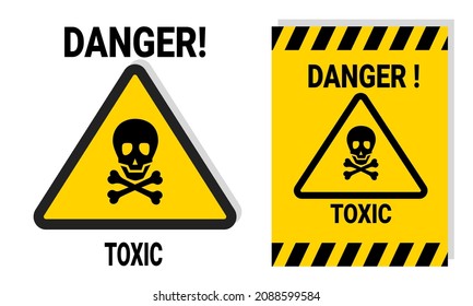 Señal de advertencia de peligro de materiales tóxicos para el trabajo o la seguridad de laboratorio con etiqueta adhesiva amarilla imprimible para notificación de peligros. ilustración de vector de icono de peligro