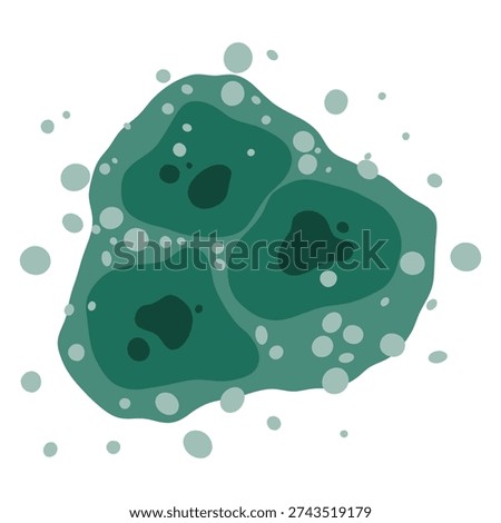 Toxic mold spores spread across the wet surface, creating contamination and respiratory risk. Vector illustration.