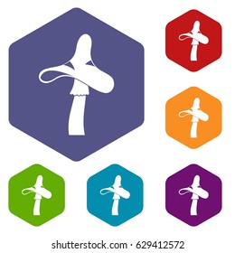 Toxic mushroom icons set hexagon isolated vector illustration