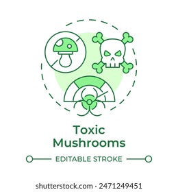 Toxic mushrooms soft green concept icon. Deadly poisonous fungi. Harmful wild mushrooms. Health risk. Round shape line illustration. Abstract idea. Graphic design. Easy to use in article