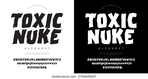 Toxic Nuke bold display font with hand drawn rough brush style for urban street wear posters and heavy metal music branding