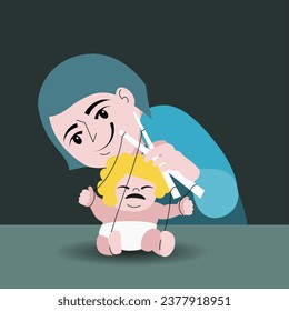 Toxic parenthood, manipulative parent, Munchausen syndrome, vector illustration.