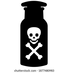 toxic poison bottle with death sign skull and bones, vector laboratory jar with toxic substance, deadly virus or poison