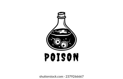 Toxic poison with eyes illustration. Halloween logo vector design