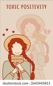 Toxic Positivity Concept Illustration – Smiling Outside, Hurting Inside