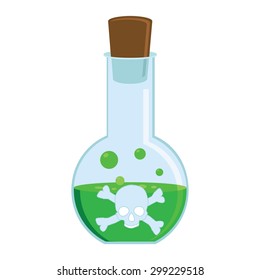 Toxic potion bottle with green potion and skull symbol. Magic potion