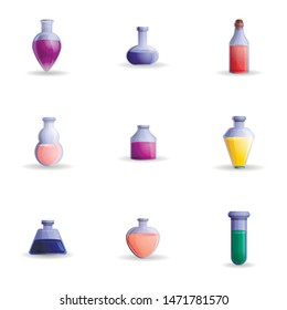Toxic potion icon set. Cartoon set of 9 toxic potion vector icons for web design isolated on white background