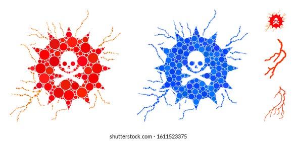 Toxic power composition of small circles in different sizes and color tinges, based on toxic power icon. Vector random circles are combined into blue composition.