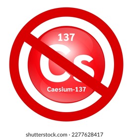 Toxic radioactive Icon structure caesium 137 or radiocaesium circle color waste red. pollution white background. Danger symbol vector illustration 3D. Source of radiation in cancer treatment.