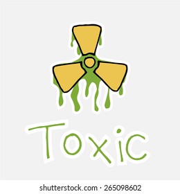 Toxic, radioactivity symbol and text  over white color background