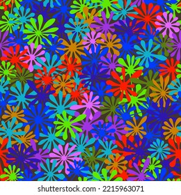 Toxic rainbow colored paintbrush splash seamless pattern, vector engraved illustration. Decorative texture for uniform camo clothing, camouflage fabric, wrapping paper, wallpaper print.