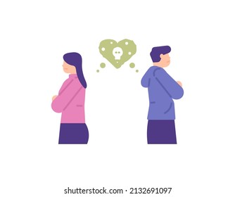 Toxic relationships, broken love, discord between partners. A couple experiences conflict in their love. quarrel. boyfriend and girlfriend. breakup. flat cartoon illustration. concept design