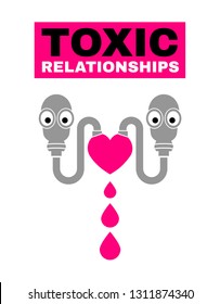 Toxic relationships poster. Editable isolated vector illustration in black, grey, pink color. Communication, psychology, people behavior concept for pictogram, logotype, icon, symbol or sign design