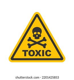 Toxic sign board. Yellow triangle with skull and crossbones. Danger sign. Vector illustration
