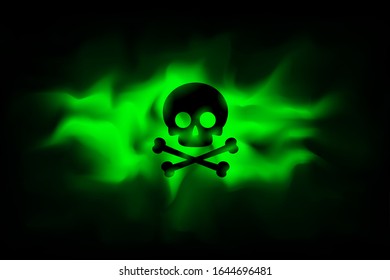 Toxic sign on a background of infected green fog. Poison hazard sign. Dangerous haze poisoned. Spreading smoke attack biological weapons. Security danger symbol. Vector illustration