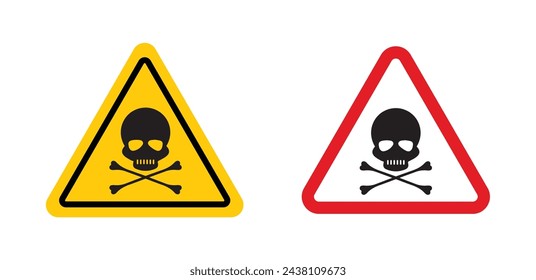 Toxic sign. Poison chemical hazard skull pictogram. toxicologygas caution yellow triangle.