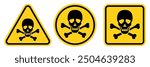 Toxic sign. Set hazard danger yellow vector signs. Poison, acid, toxic, caution icons. Skull and crossbones.