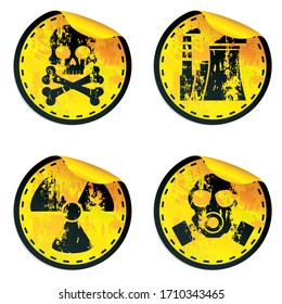 Toxic sign, symbol stickers set. Warning radioactive zone. Vector illustration