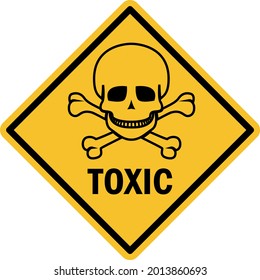 Toxic skeleton warning sign. Black on yellow background. Hazardous safety signs and symbols.