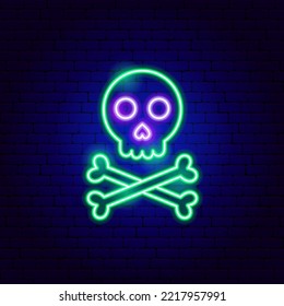Toxic Skull Neon Sign. Vector Illustration of Nature Safe Symbol.