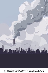 Toxic smoke from industrial factories floating in the air. Causing pollution, destroying the environment And the health of the population of large cities, Vector illustration and flat design.