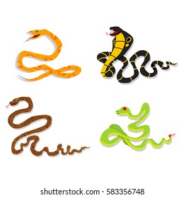Toxic snake cartoon vector set isolated on a white background.