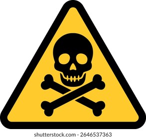 Toxic substance hazard warning sign – ISO 7010 yellow triangle with skull and crossbones symbol indicating poison or deadly danger