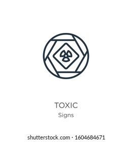 Toxic symbol icon. Thin linear toxic symbol outline icon isolated on white background from signs collection. Line vector sign, symbol for web and mobile