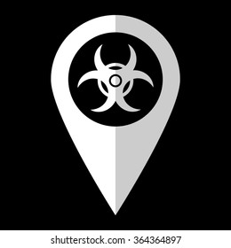 Toxic symbol - white vector icon;  map pointer