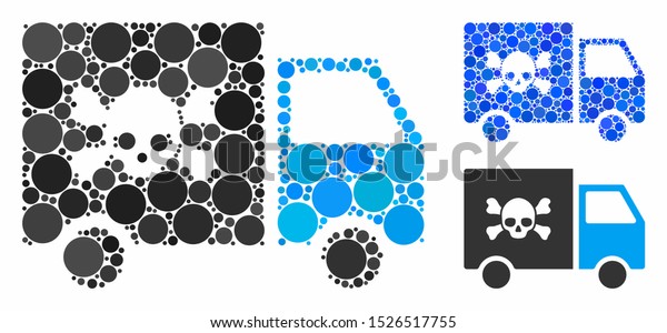 Toxic\
transportation car composition for toxic transportation car icon of\
small circles in various sizes and color tinges. Vector small\
circles are organized into blue\
collage.
