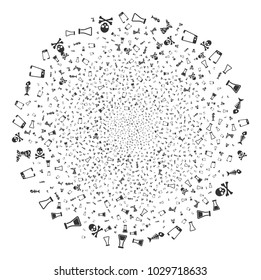 Toxic Trash explosion globula. Object pattern created from random toxic trash icons as explosion globula. Vector illustration style is flat iconic symbols.
