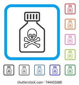 Toxic Vial icon. Flat gray iconic symbol inside a blue rounded rectangle. Black, gray, green, blue, red, orange color variants of Toxic Vial vector. Designed for web and application UI.