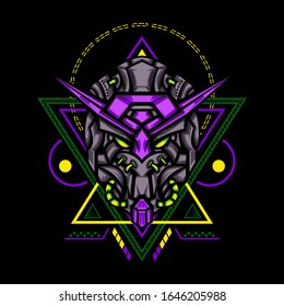 Toxic Violet Robot Head Illustration for merchandise, apparel or other with geometry ornament