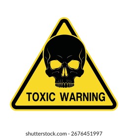 Um sinal de aviso tóxico com um crânio, simbolizando o perigo e a cautela. O sinal indica a presença de substâncias tóxicas ou perigosas, colocadas sobre um fundo branco.