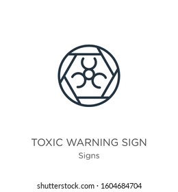 Toxic warning sign icon. Thin linear toxic warning sign outline icon isolated on white background from signs collection. Line vector sign, symbol for web and mobile