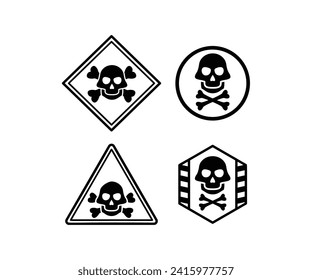 toxic warning sign skull icons simple black white flat illustration collections vector design template