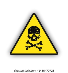 Toxic warning yellow sign icon isolated on white background. Hazard or warning sign with skull and bones, Vector EPS 10 illustration