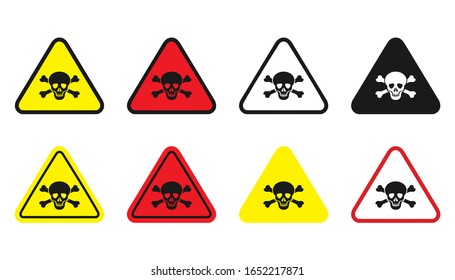 Toxic warning yellow sign vector icon set