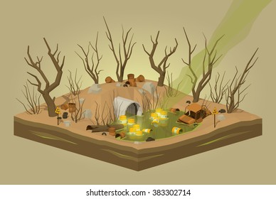 Toxic Waste Dump. 3D Lowpoly Isometric Vector Concept Illustration