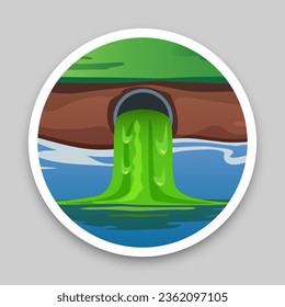Toxic waste is dumped into the sea. Green waste pours out of a pipe. Vector illustration.