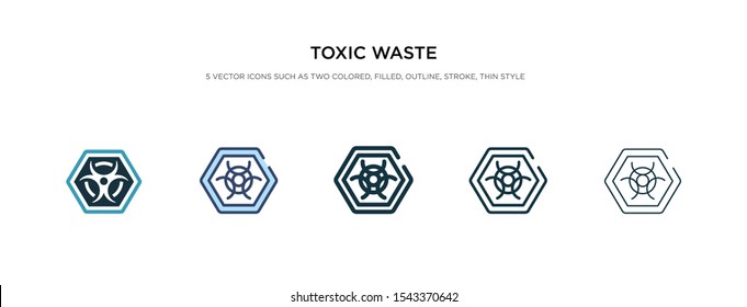 toxic waste icon in different style vector illustration. two colored and black toxic waste vector icons designed in filled, outline, line and stroke style can be used for web, mobile, ui
