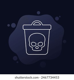 toxic waste icon with a trash bin, line vector