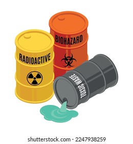 Toxic waste radioactivity biological hazard isometric composition with isolated image on blank background vector illustration