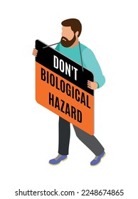 Toxic waste radioactivity biological hazard isometric composition with isolated human character on blank background vector illustration